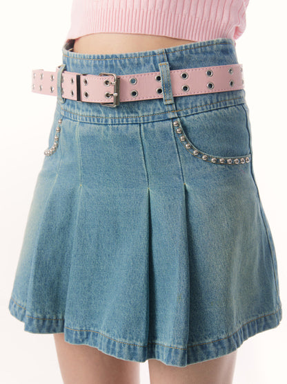 Denim Pleated Skirt