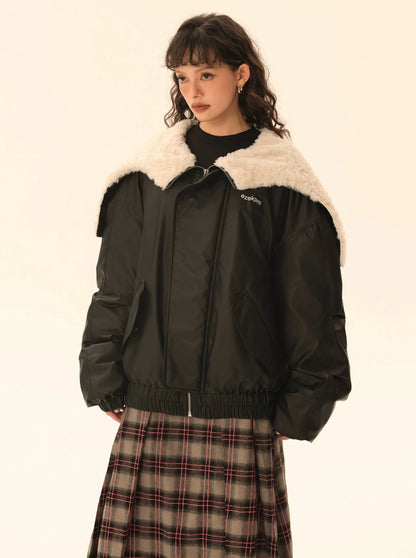 Imitation rabbit fur hooded no-wash pu skin down jacket