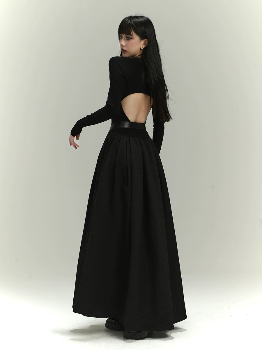 Luxury Long Sleeve Black Temperament Dress