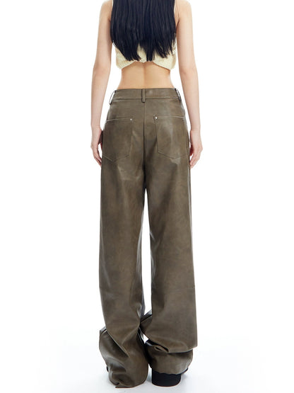 Loose Wide Leg PU Leather Pants