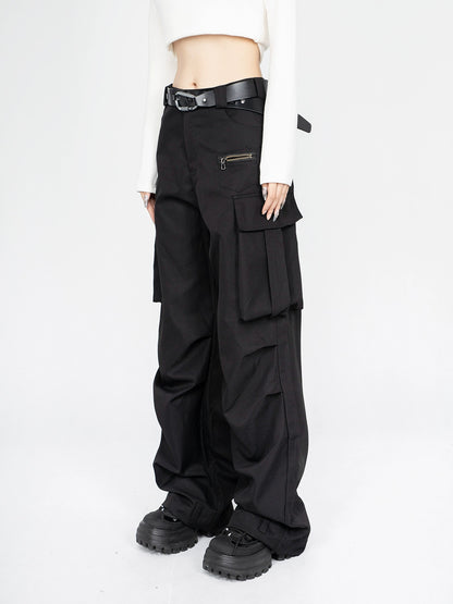 Korean casual high waisted slim pleated pocket pants