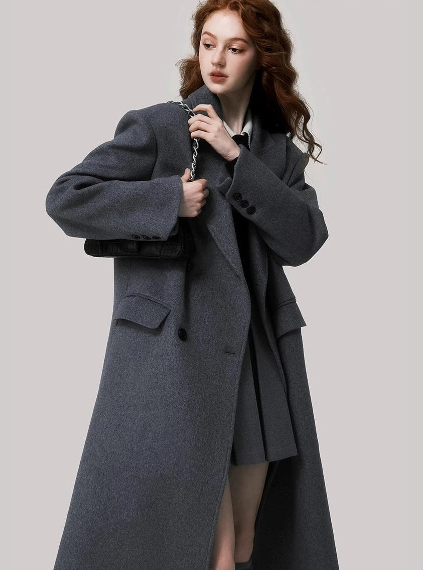 Shoulder pad wool neat long coat