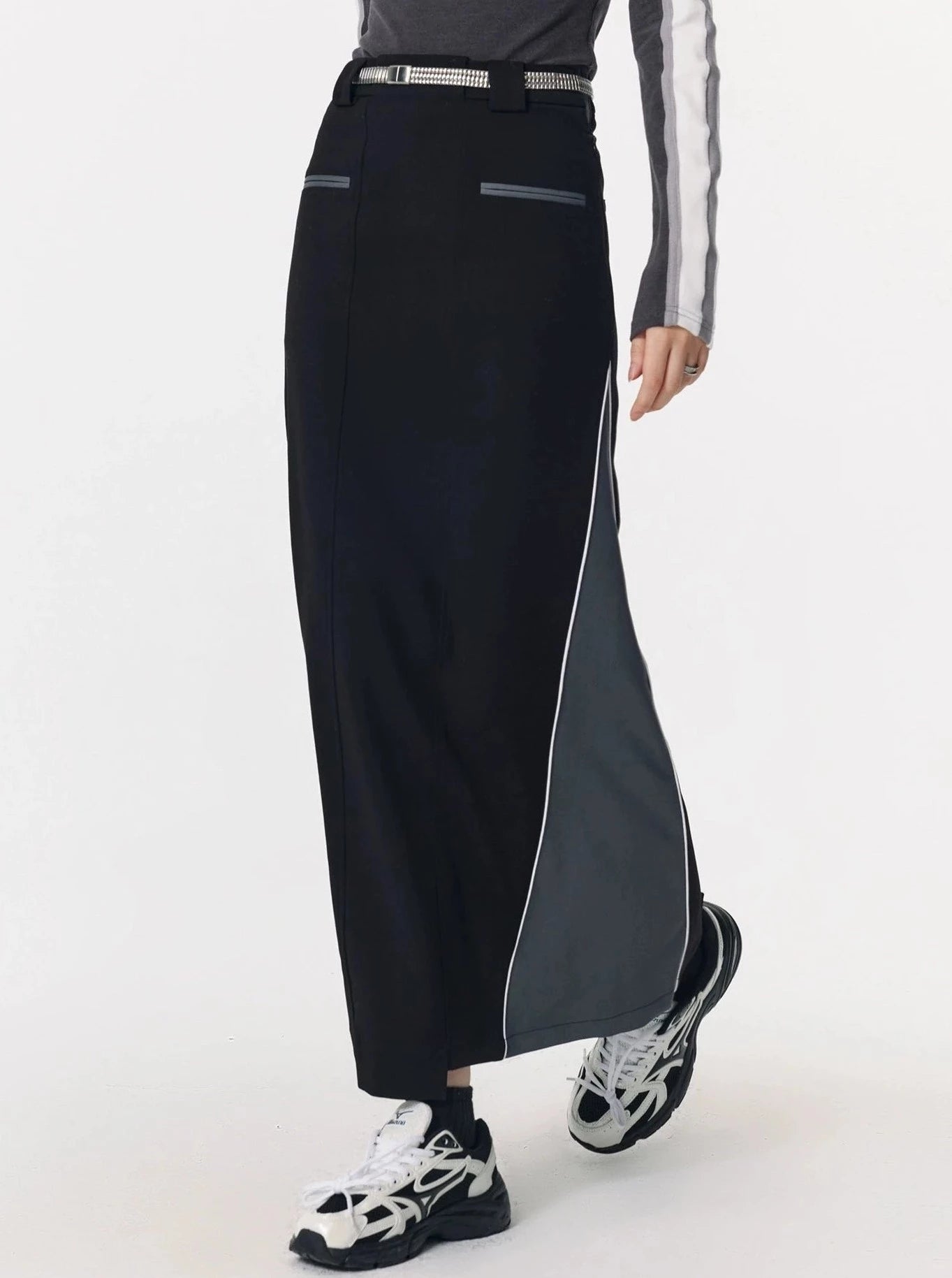 Design Sporty Patchwork Contrast Long Skirt