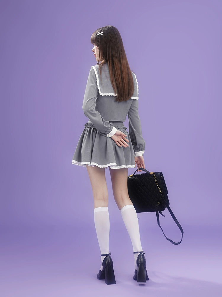 Gray bow  loose and thin sailor collar Suit