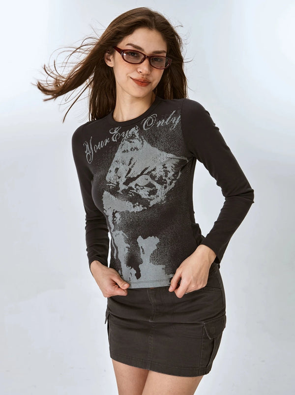 American cat slim long sleeve T-shirt