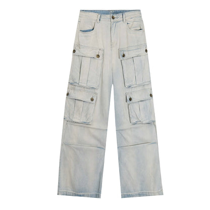 American multi-pocket cargo jeans long pants