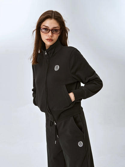 American retro stand-up collar zipper jacket