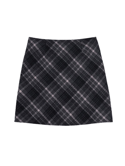 A-Line Checkered Wrap Hip Short Skirt