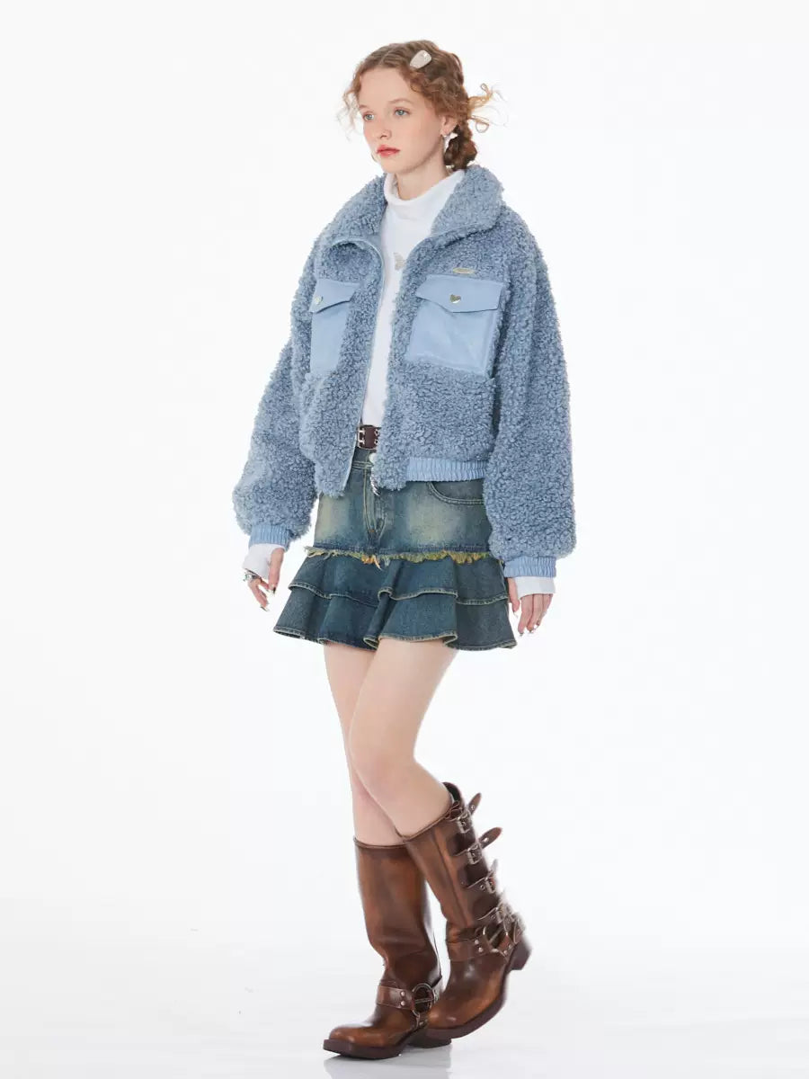 American thickened and fleece lamb coat