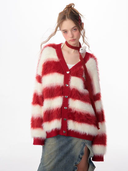 Christmas striped knitted sweater cardigan Jacket