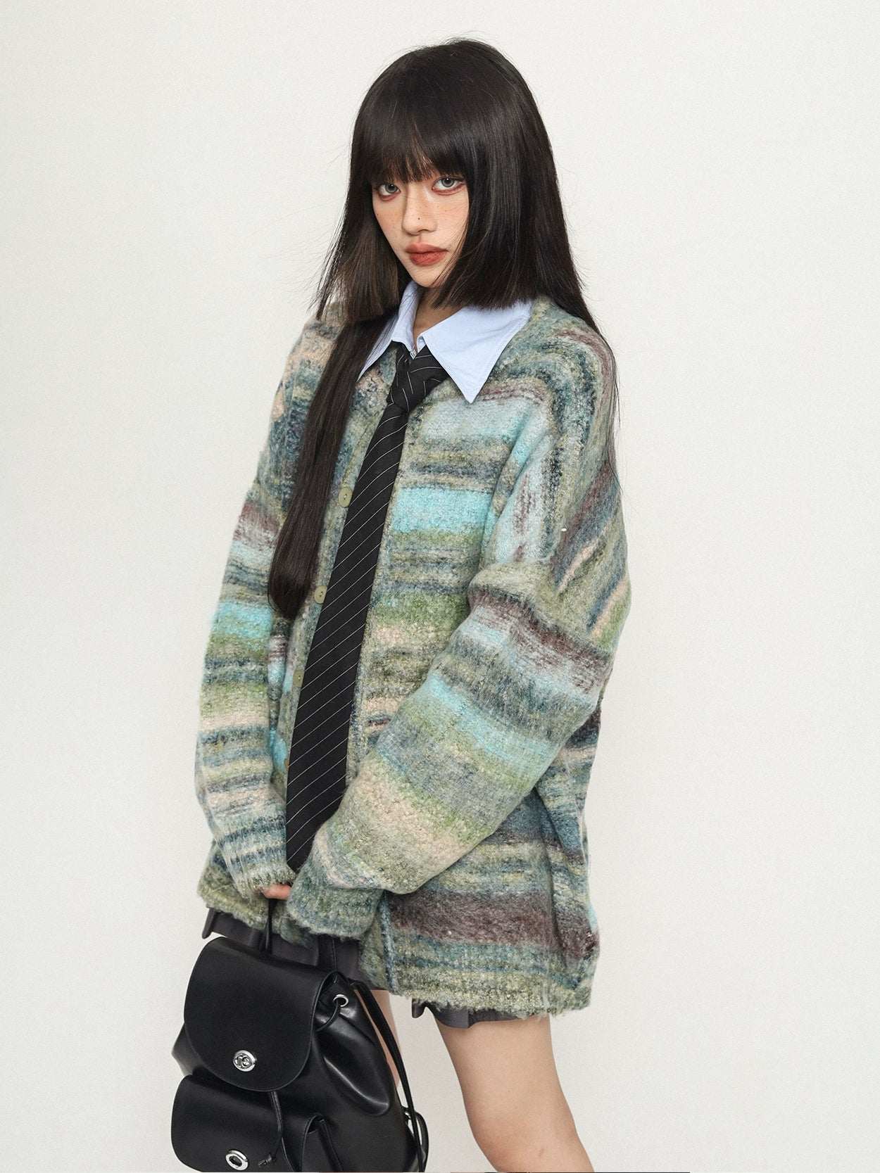 Long Sleeve Stripe Knitted Sweater Cardigan Coat