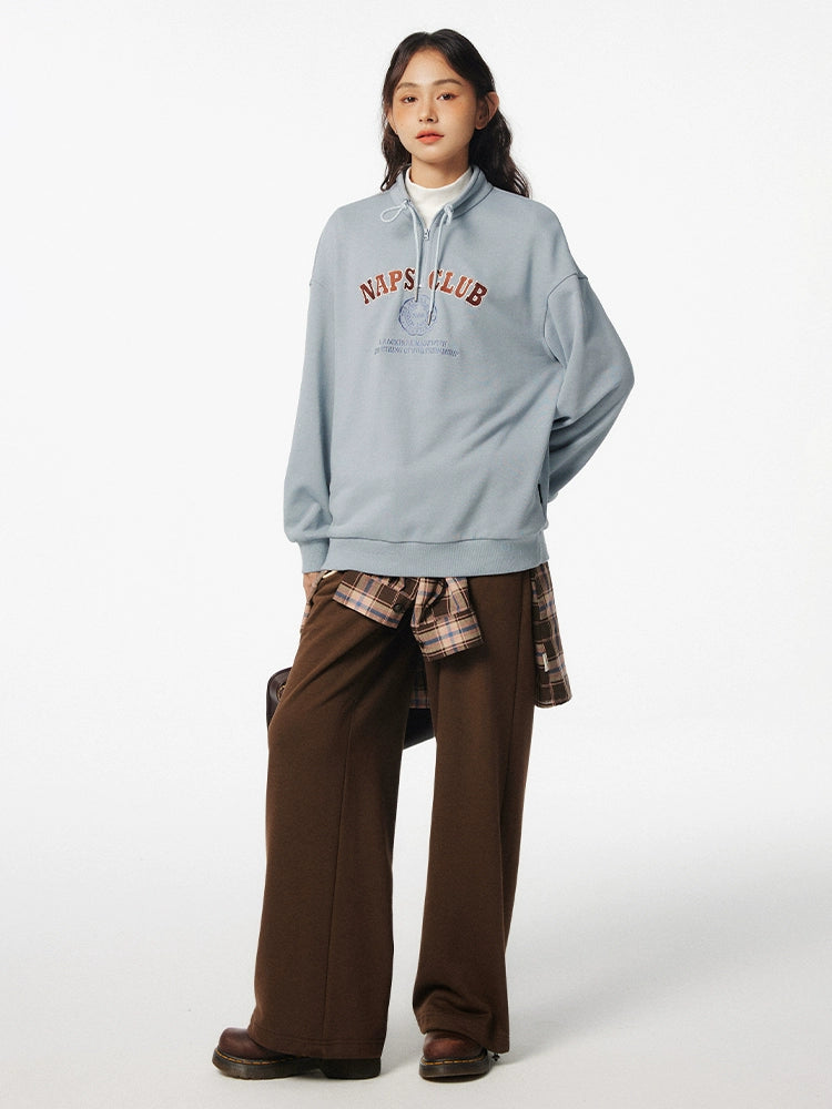 American Retro Stand Neck Loose Sweatshirt Top