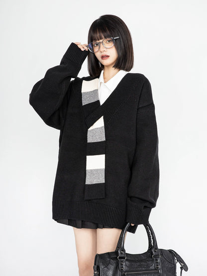 V-neck sweater pullover knit jacket