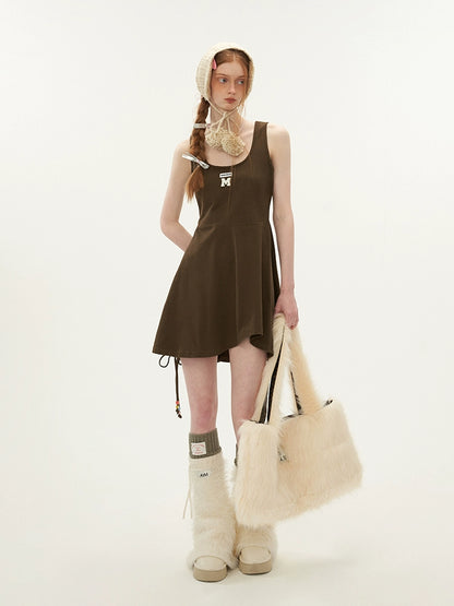 College U-Neck Vest Tie Irregular Dress