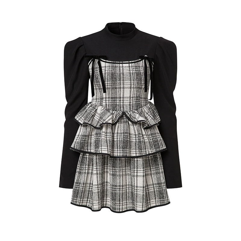 Plaid Cake Skirt Fake Two-piece Dress