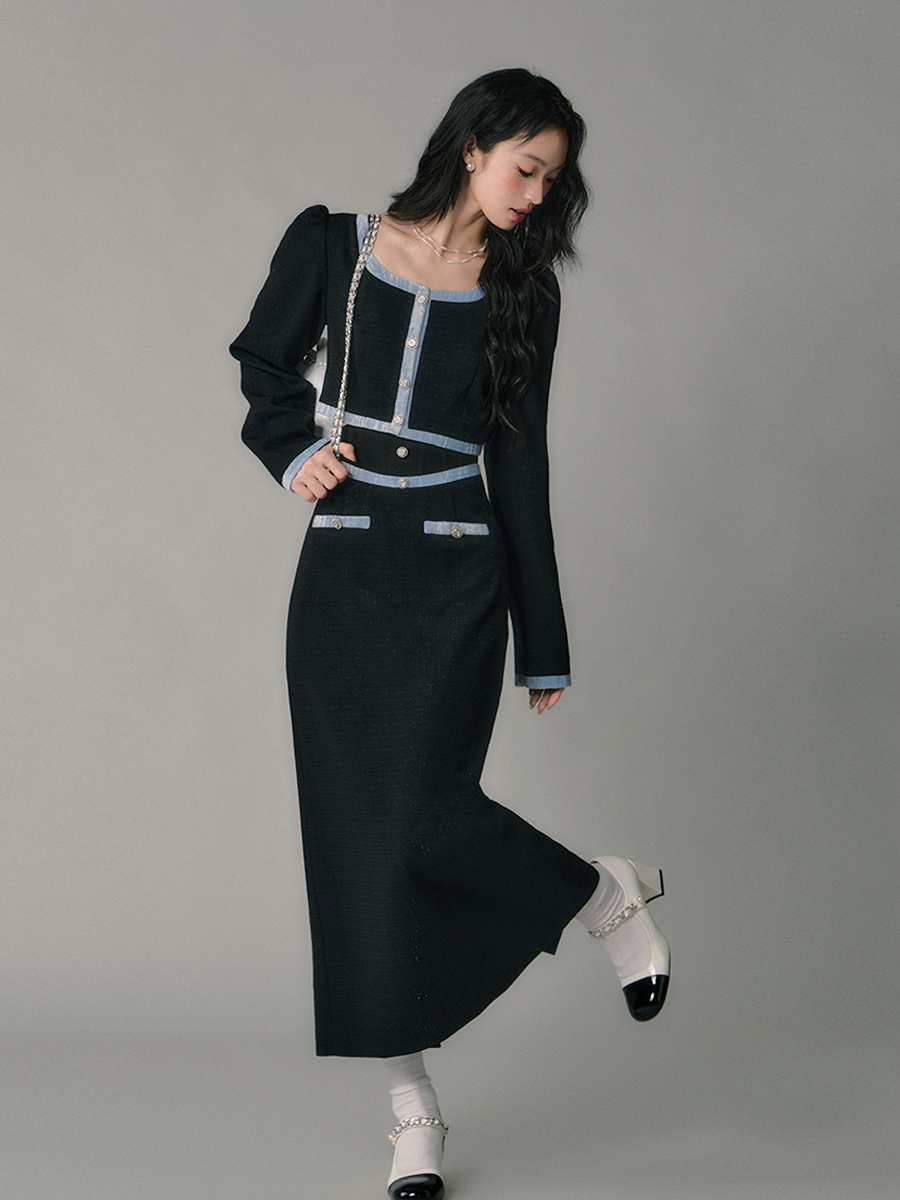 high-waisted slim skirt suit set