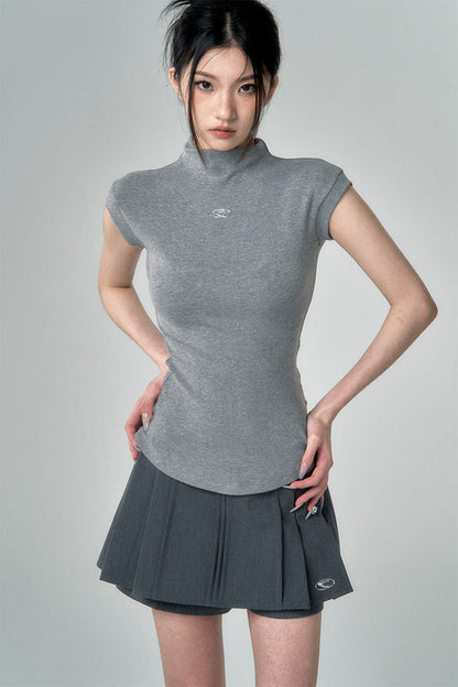 High Neck Short Sleeve Pullover