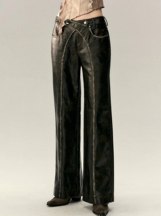 Loose rubbing pu leather pants