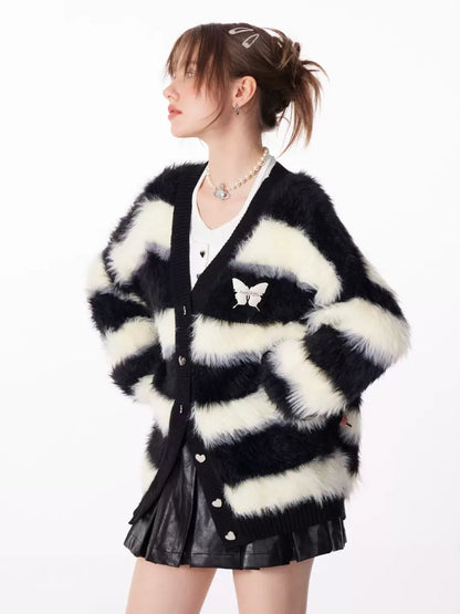 Stripes soft waxy thick lazy knitted sweater coat