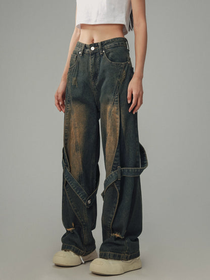 Heavy Wash Straight-Leg Pants