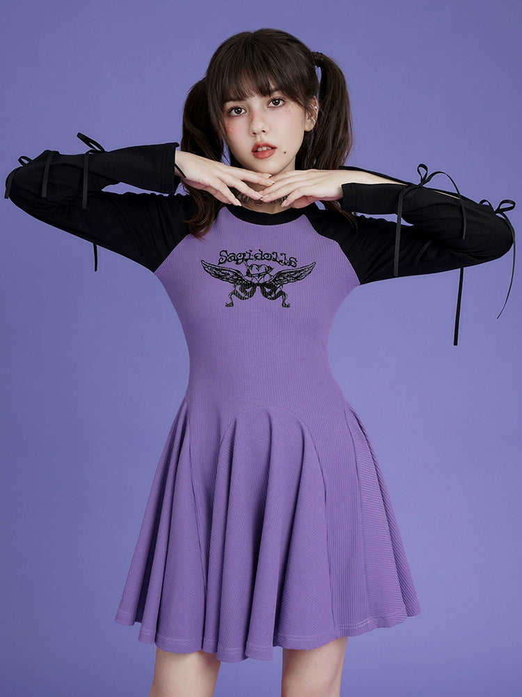 Cut-out bow raglan sleeve slim dress