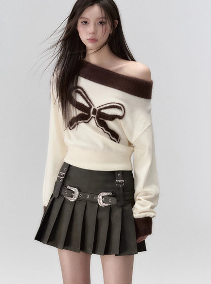 Strait Shoulder Design Sense Knitwear Sweater