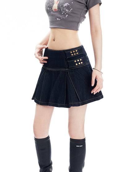 Pleated Denim Anti Shining Skirt