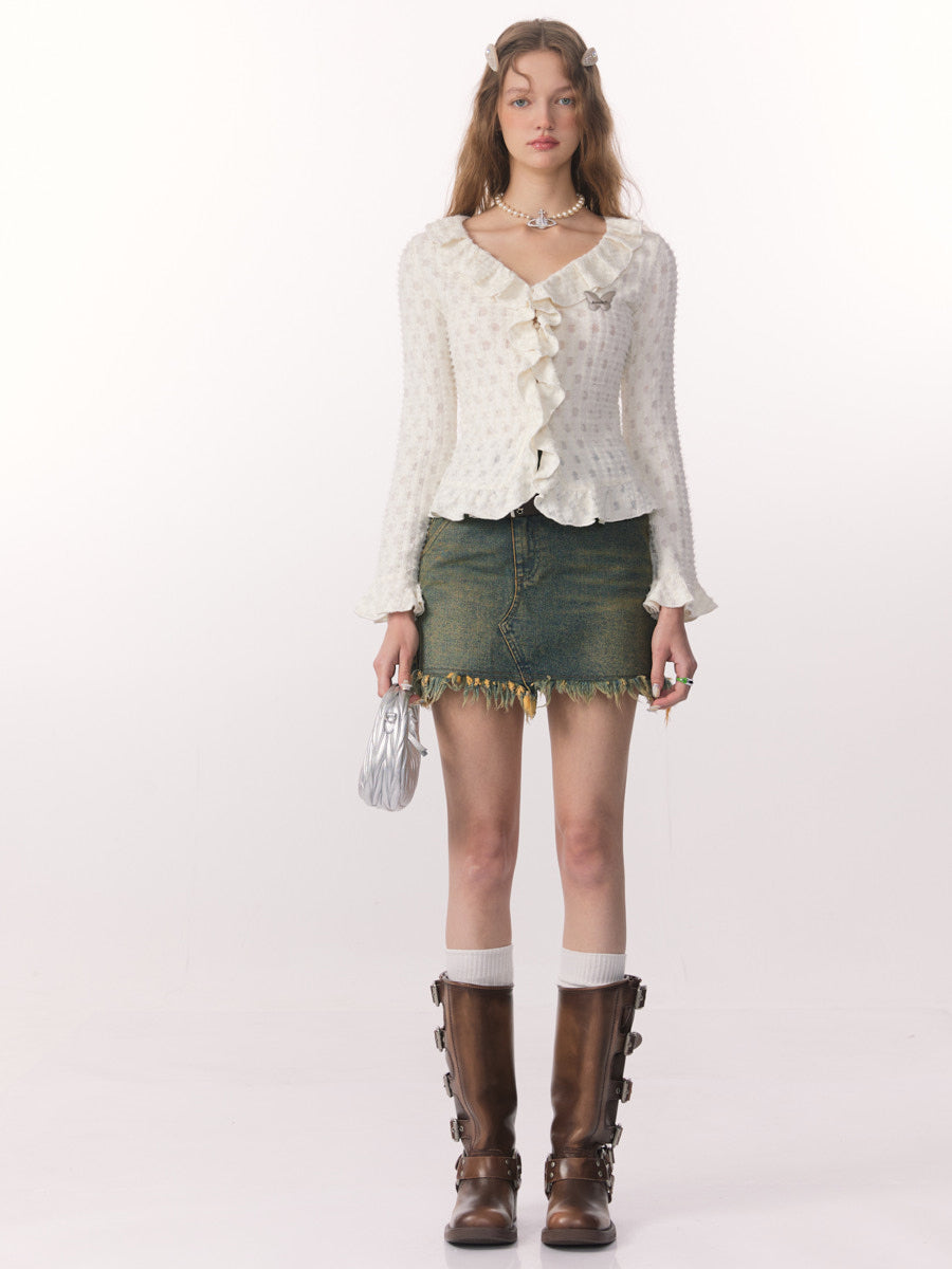 V-Neck Short Length Knitted Cardigan