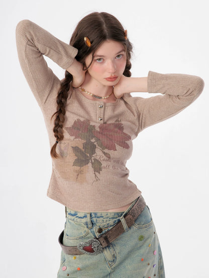 Flower Print Long Sleeve T-Shirt