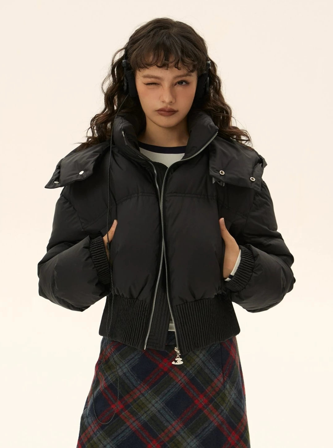 Removable hooded Maillard down jacket