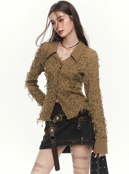 Long Sleeve Tassel Wool Top