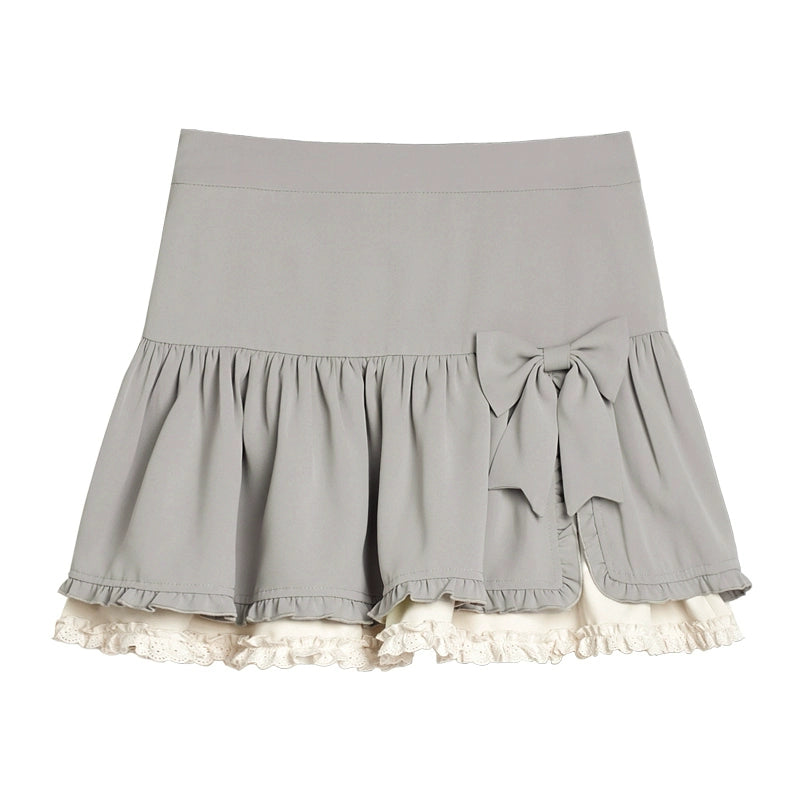 High Waist Gray Bow Cake Skirt
