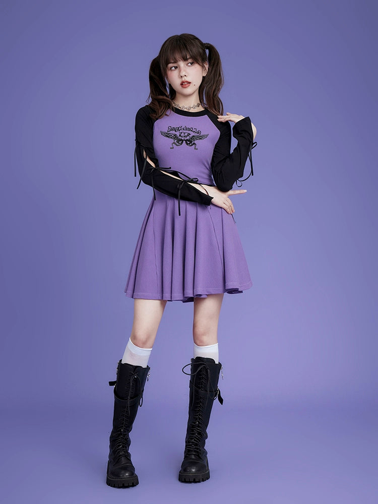 Cut-out bow raglan sleeve slim dress