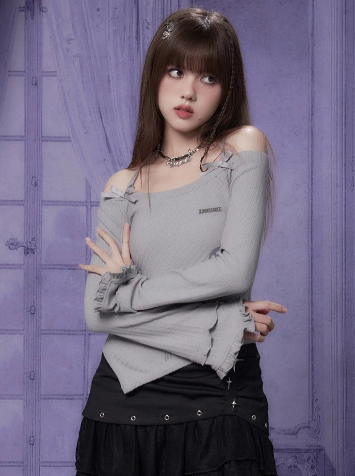 Halterneck Gray Irregular Hem Top