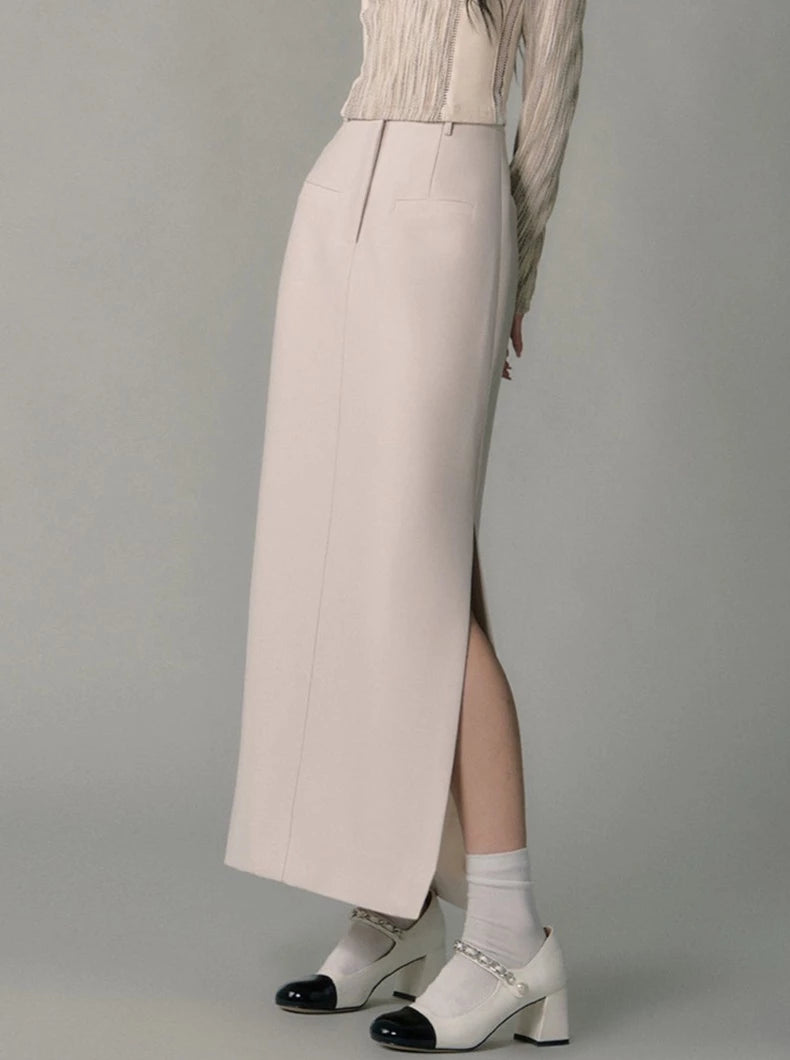 high-waisted suit skirt