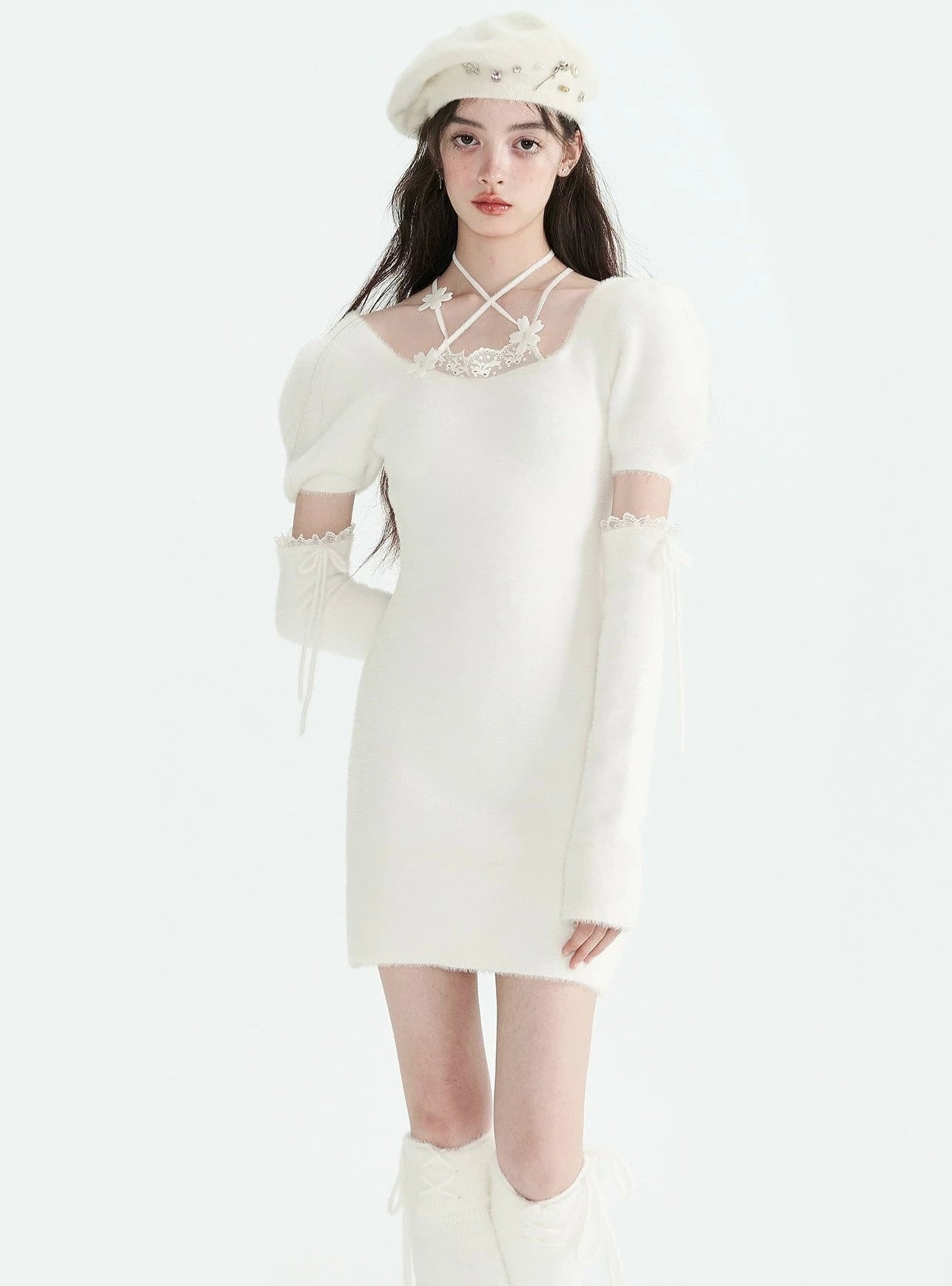 Mink fur pure desire sleeve knit dress