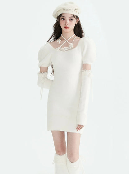 Mink fur pure desire sleeve knit dress