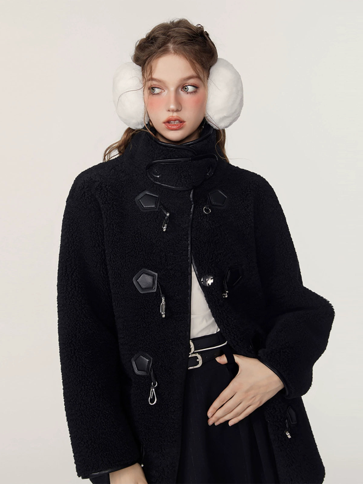 Faux fur integrated lambswool coat