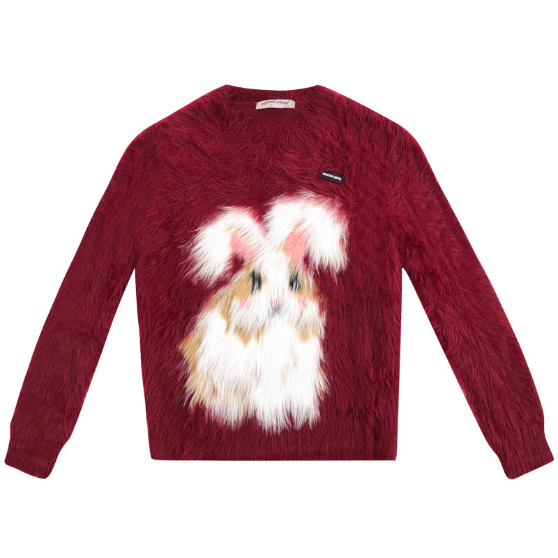 Red Advanced Rabbit V-neck Sweater