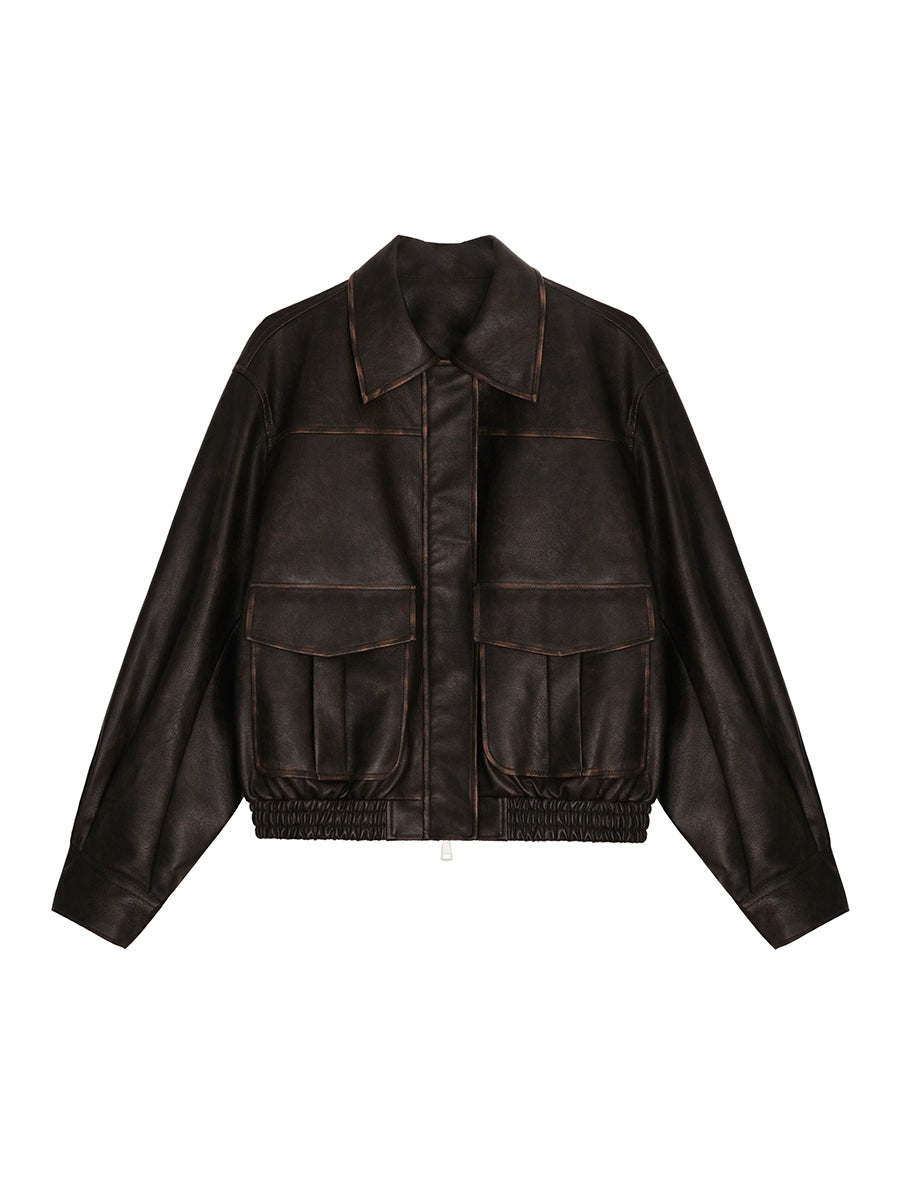 Vintage Coffee Pu Leather Jacket