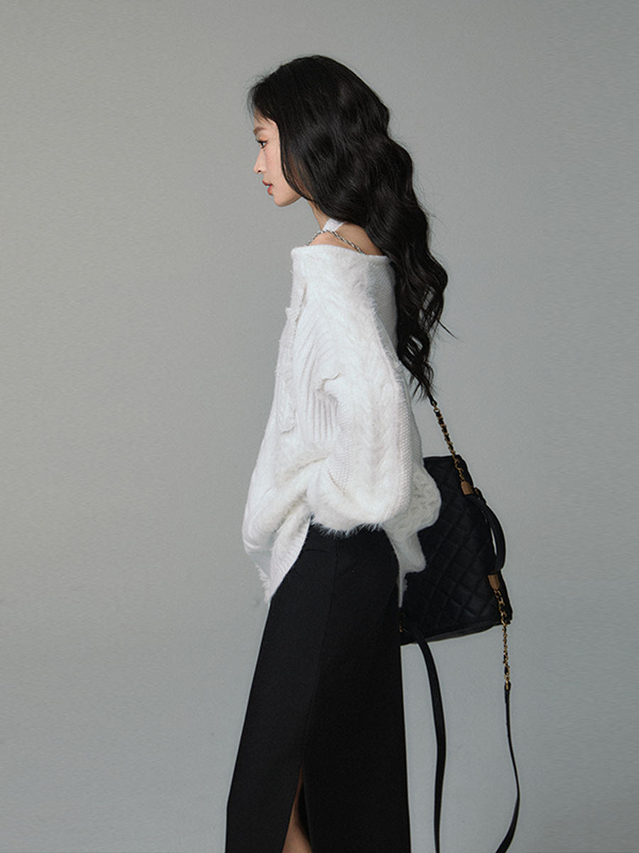 Off-the-Shoulder White Sweater