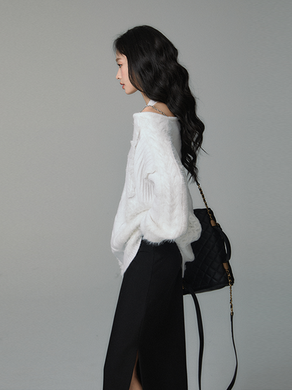 Off-the-Shoulder White Sweater