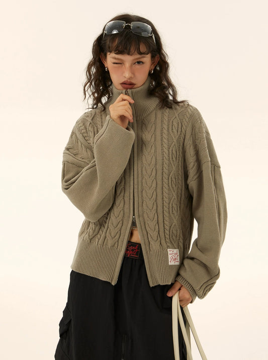 vintage turtleneck knit cardigan sweater jacket