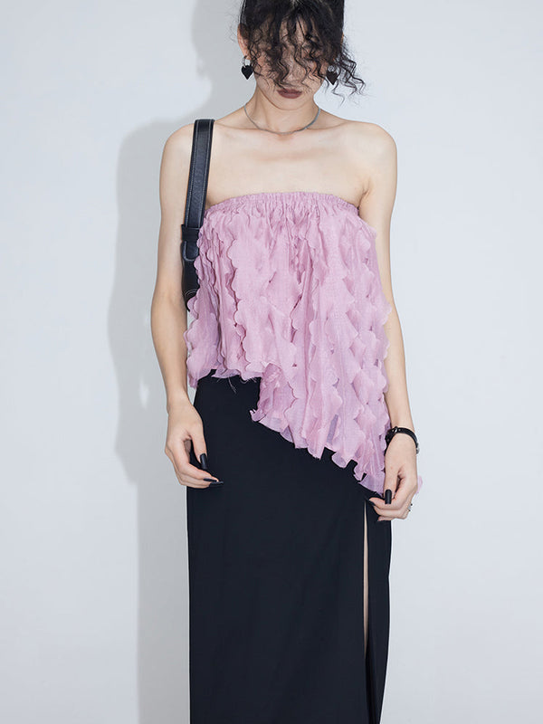 Asymmetrical Ruffle Tube Top