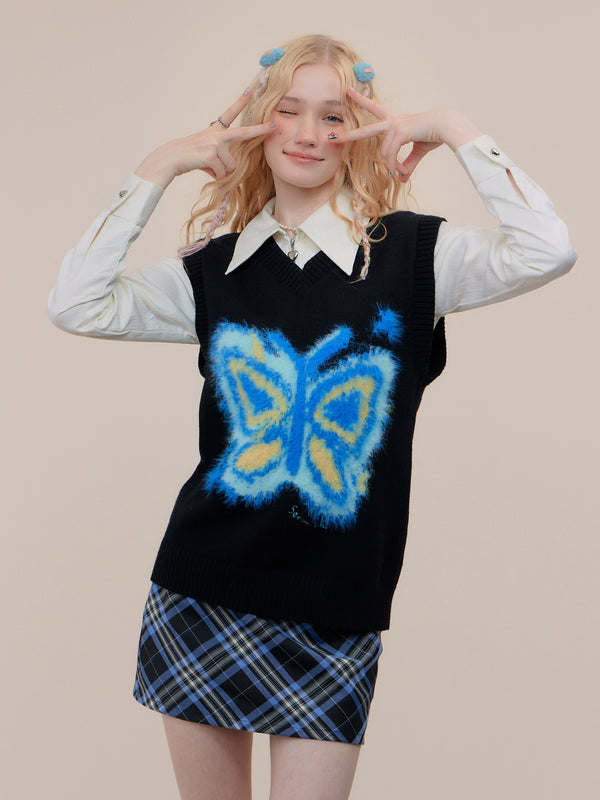 American retro V-neck knit sweater vest