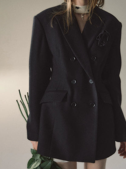 Rose collar woolen coat