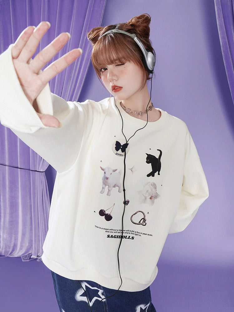 Long-sleeved pullover fleece printed casual sweater