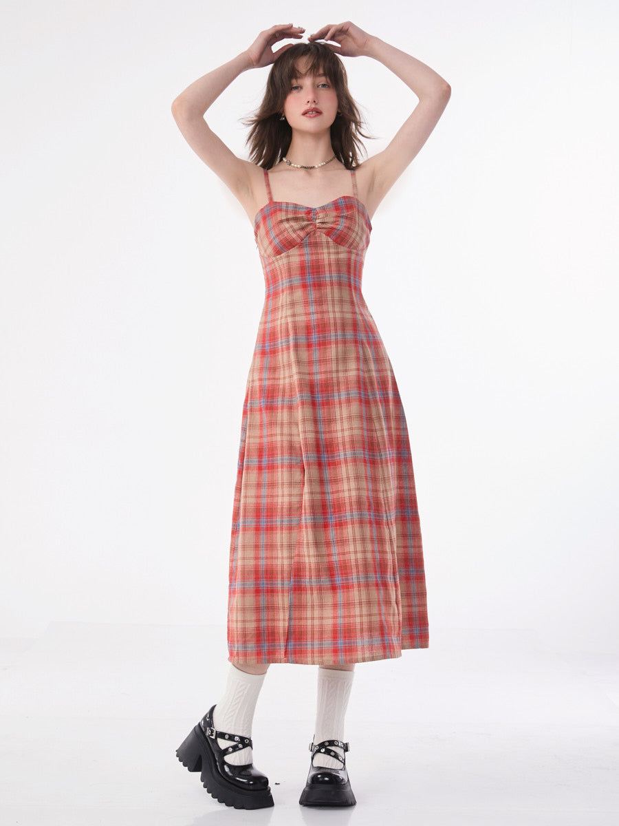 Retro Plaid Camisole Dress