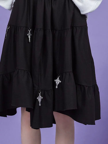 Dark cross A-line irregular long skirt