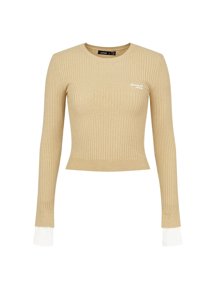 Cropped Panel Contrast Knit Base Layer Tops